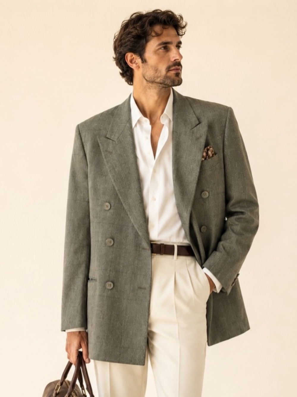 Vintage Olive Wool Double Breast Power Blazer 48R US Oversized Rimeris Studio